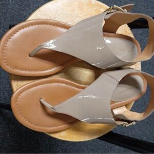 Tommy Hilfiger Patent Leather Taupe Thong Sandals for Women